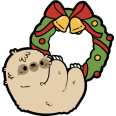 cute sloth hanging on a christmas wreath
