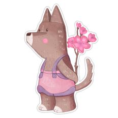 Cute Valentine's Dog Sticker Holding Flowers 