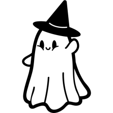 cute happy ghost with witch hat