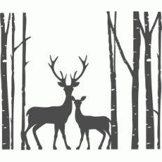 birch trees with deer family