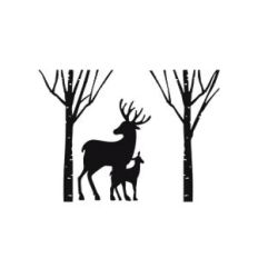 deer family with 2 trees
