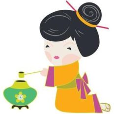kokeshi with kettle