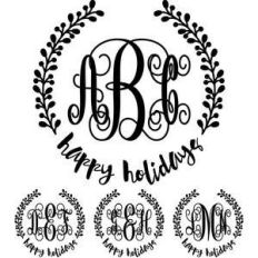 monogram elaborate script - happy holidays wreath