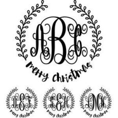 monogram elaborate script - merry christmas wreath