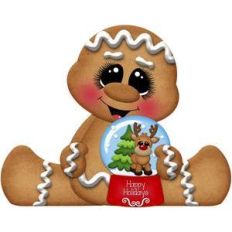 gingerbread holding christmas snowglobe