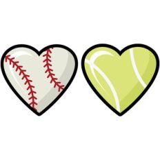baseball and tennis hearts set