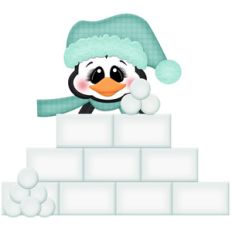 penguin playing in snow fort
