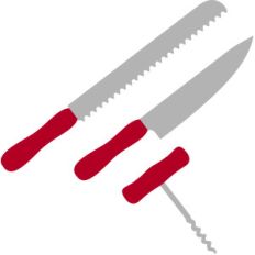 kitchen knives and corkscrew