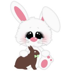 easter bunny sitting with chocolate bunny