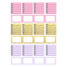 horizontal planner pastel and golden heart check boxes