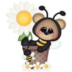 bee bear sitting in flower pot