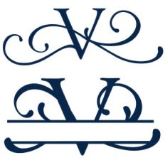 split and full flourish monogram - v