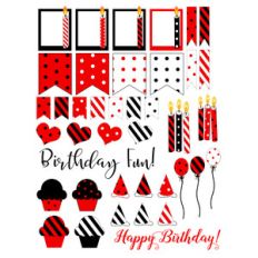 red, black birthday planning stickers