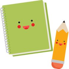 happy notebook and pencil