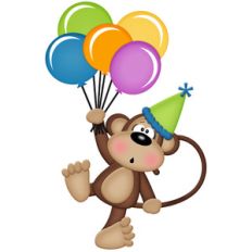 birthday monkey holding balloons