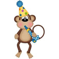 birthday monkey with party blower
