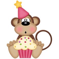 birthday monkey girl with cupcake