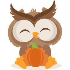 fall owl holding pumpkin