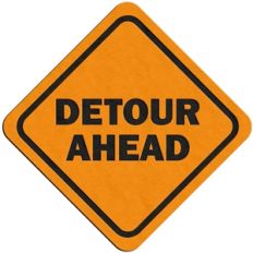 'detour ahead' traffic sign