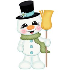 snowman with broom and hat