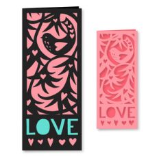 tall love bird and heart flowers card