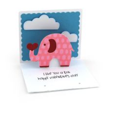 3x3 valentine pop up card elephant