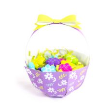 purple flowers basket