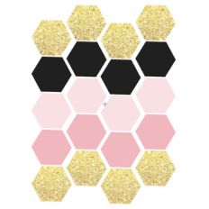 pink and gold hexagon labels