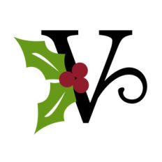 christmas holly monogram - v