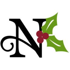 christmas holly monogram - n