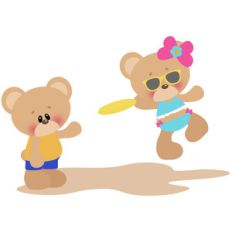 beach bears playing frisbee