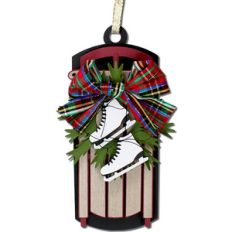 ice skates sled ornament gift tag