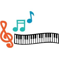 music notes and keyboard