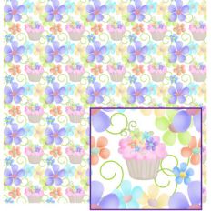 cupcake and flowers pattern