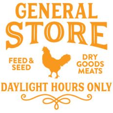 general store sign with a hen