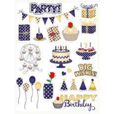 blue and gold birthday planning stickers