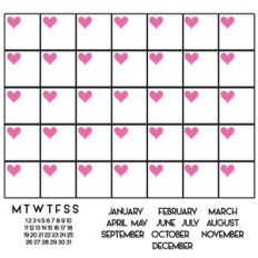 hearts calendar grid
