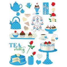 blue tea party planner stickers