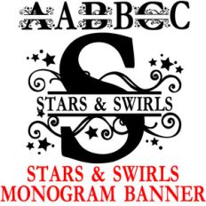pn star and swirls monogram banner
