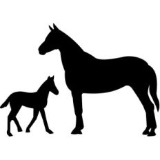 mare with baby horse silhouette