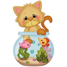 orange cat playing in fish bowl
