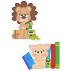 school lion and pig stickers
