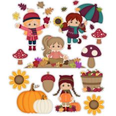 autumn girls playing in leaves stickers