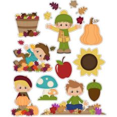 autumn boys playing in leaves stickers