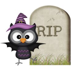 halloween owl witch with headstone