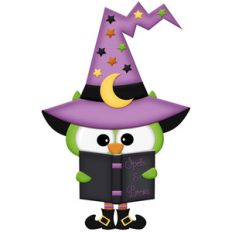 halloween owl witch with book of spells