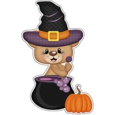 halloween bear witch with cauldron sticker/ die cut