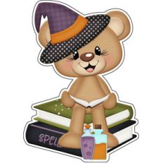 halloween bear witch with books and potions sticker / diecut