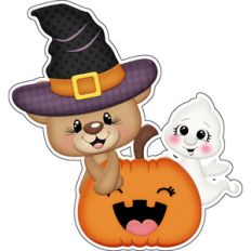 halloween bear witch with jackolantern and ghost sticker / die cut