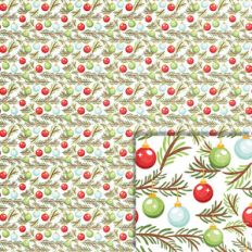 christmas ornaments on branch background paper